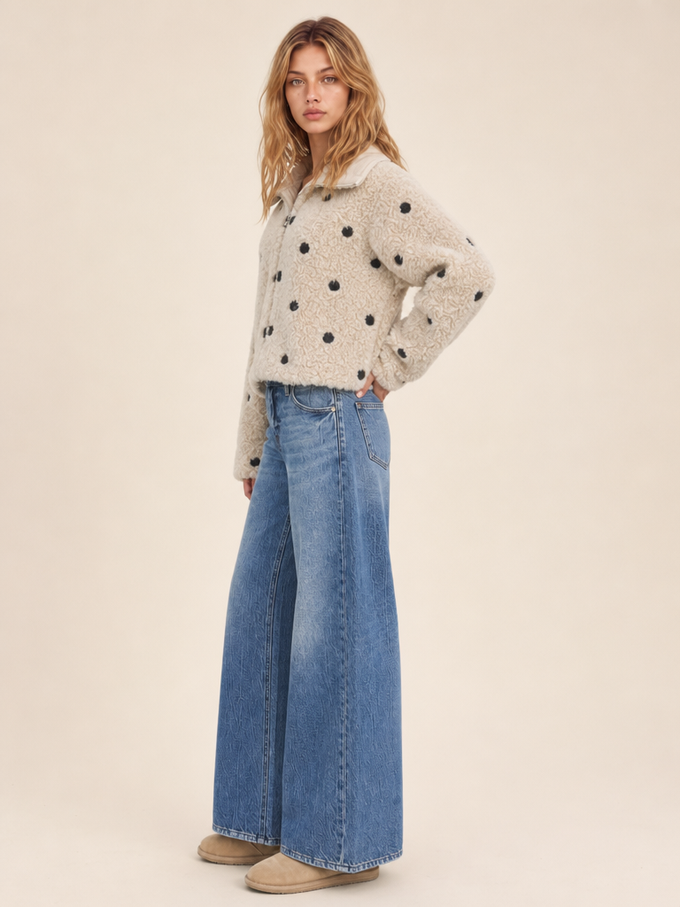 REVERSIBLE POLKA DOT SHERPA SUEDE JACKET
