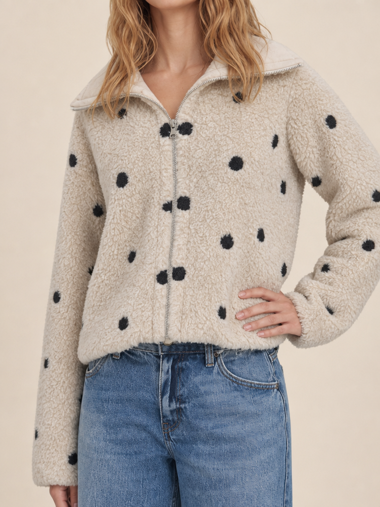 REVERSIBLE POLKA DOT SHERPA SUEDE JACKET