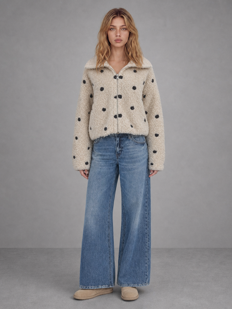 REVERSIBLE POLKA DOT SHERPA SUEDE JACKET