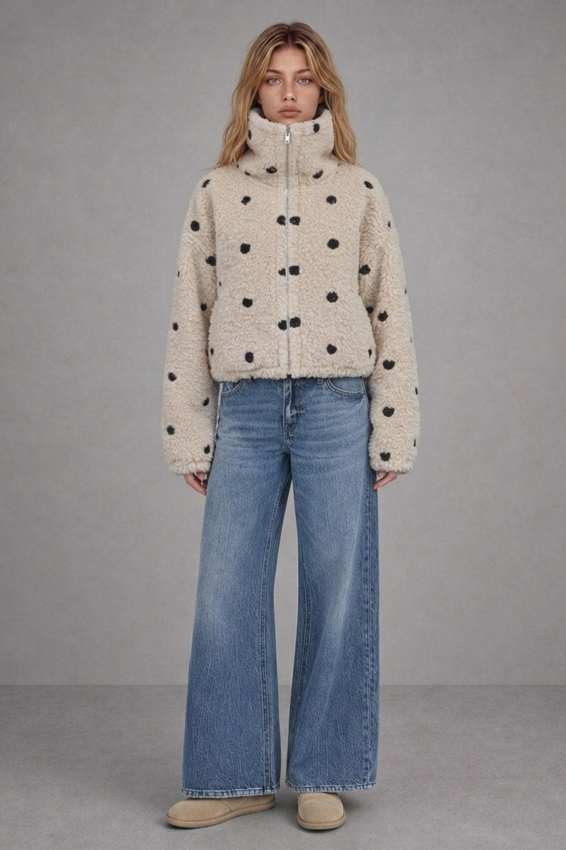 REVERSIBLE POLKA DOT SHERPA SUEDE JACKET