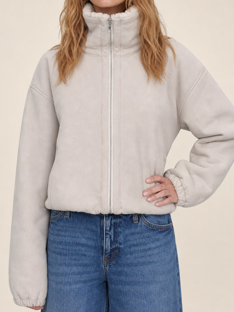 REVERSIBLE POLKA DOT SHERPA SUEDE JACKET