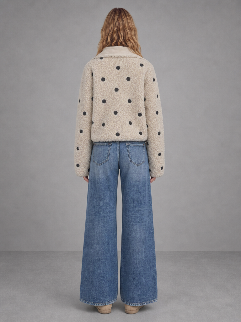 REVERSIBLE POLKA DOT SHERPA SUEDE JACKET
