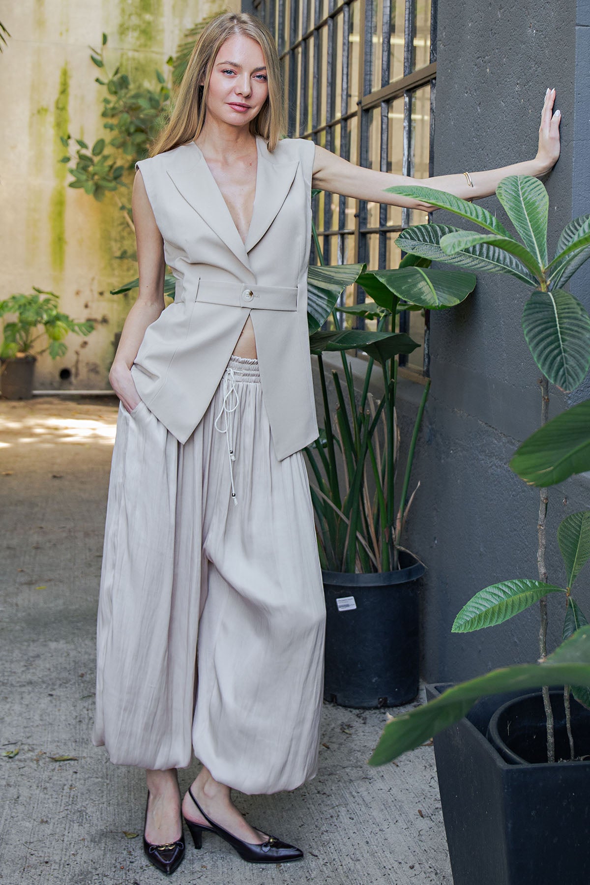 BOHO SATIN BALLON PANTS - CHAMPAGNE