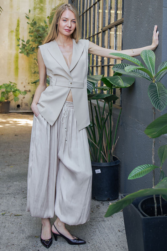 BOHO SATIN BALLON PANTS - CHAMPAGNE
