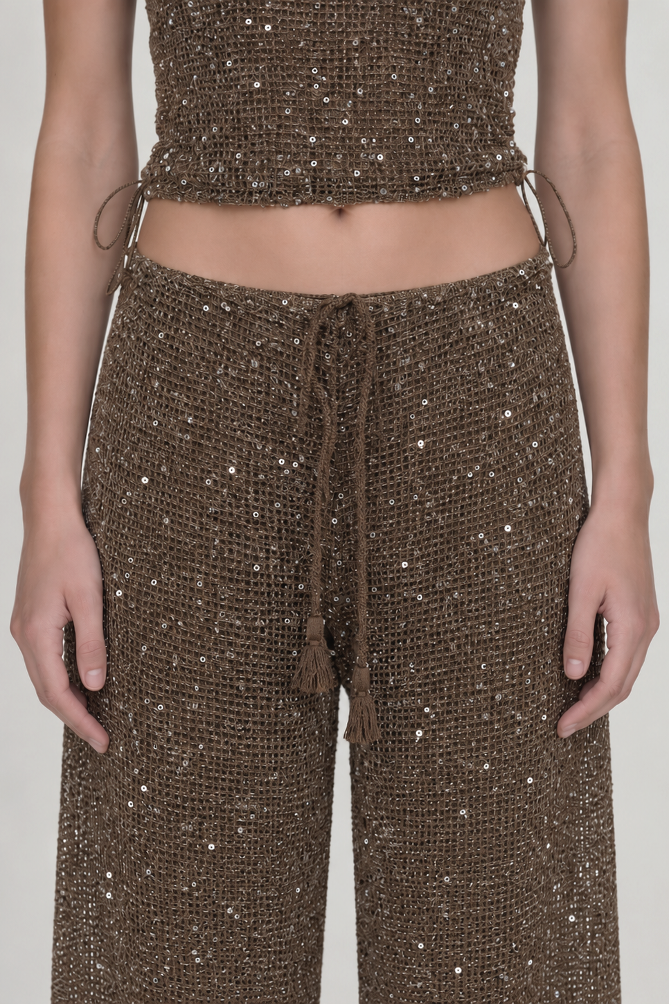 Sequin Crochet Halter Top & Wide-Leg Pants Set