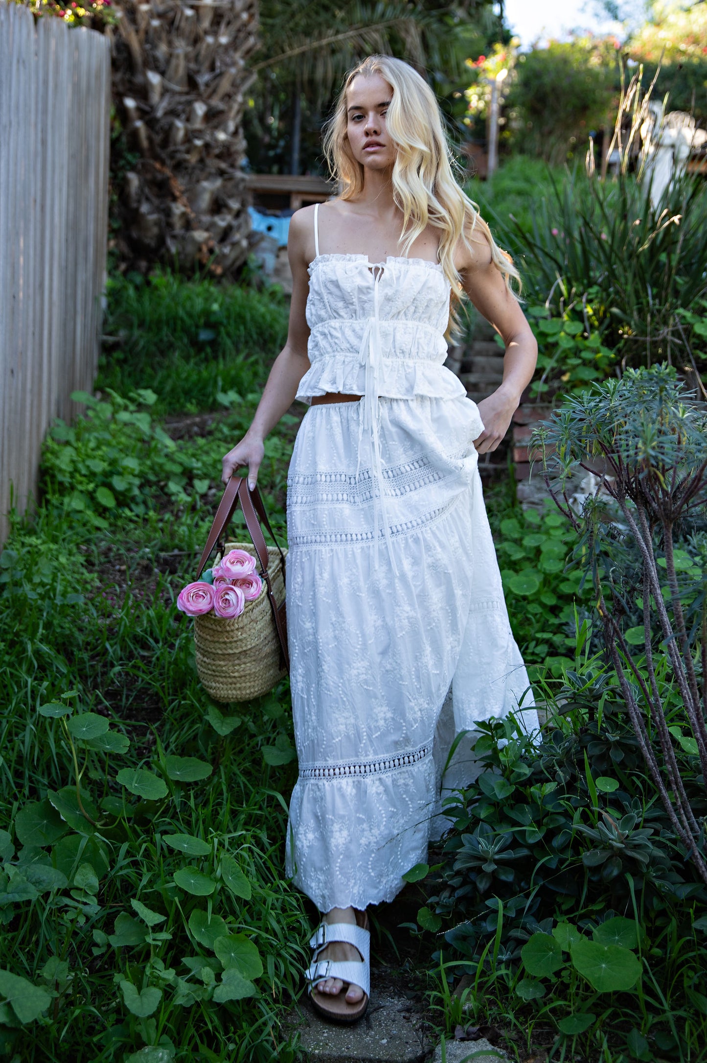 EMBROIDERED LACE CROP TOP & MAXI SKIRT SET