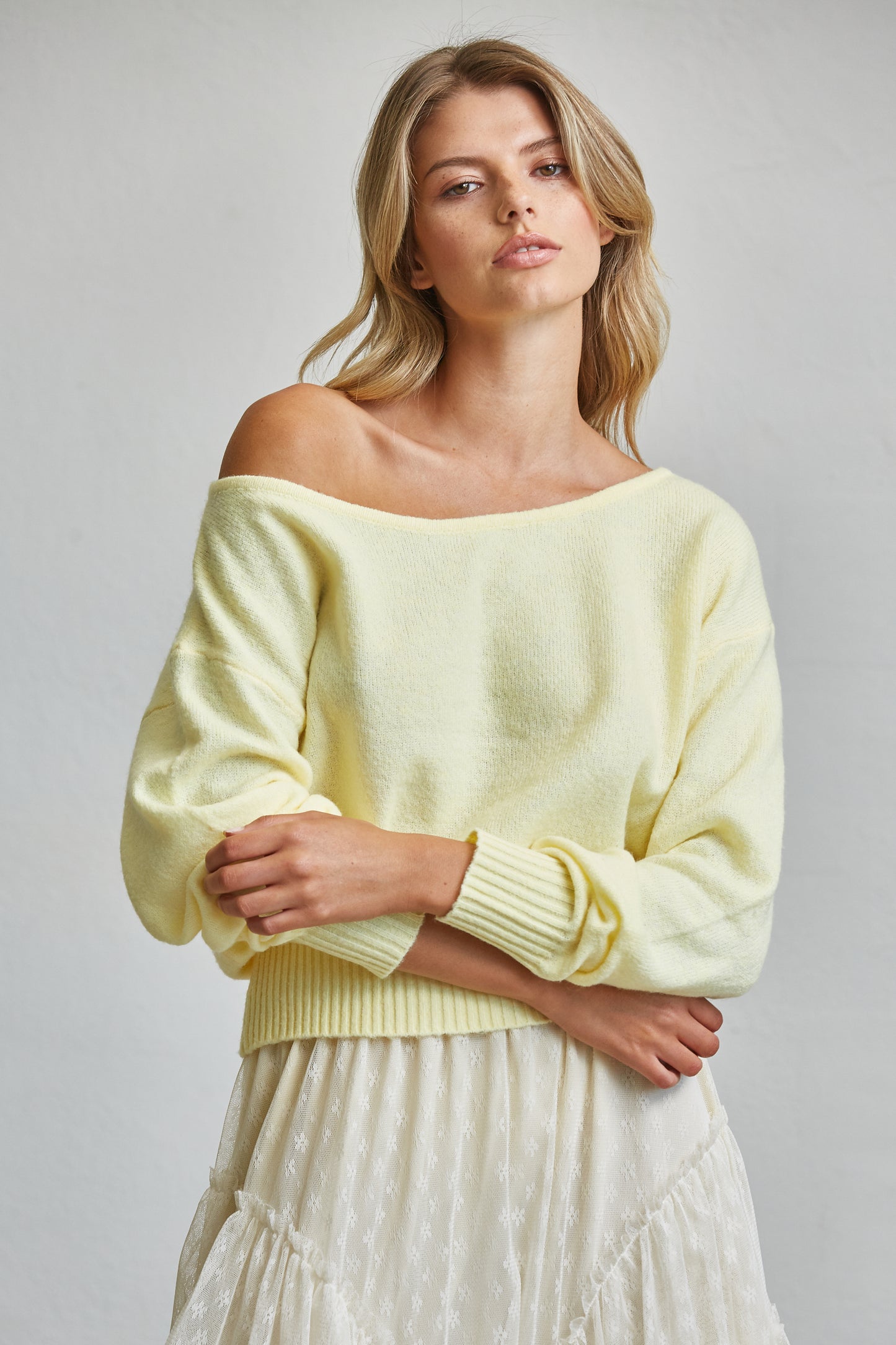 OFF SHOULDER CLOUD SWEATER