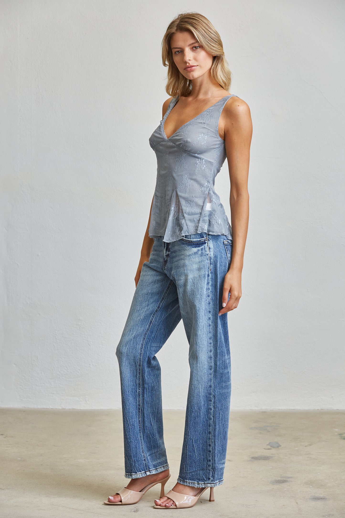 SHEER LACE PEPLUM CAMI TOP