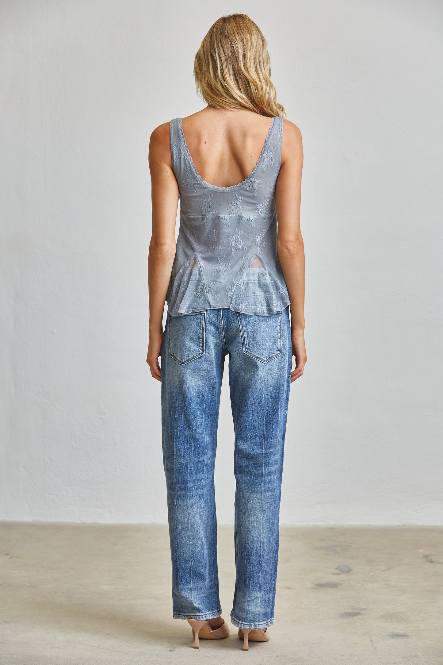 SHEER LACE PEPLUM CAMI TOP