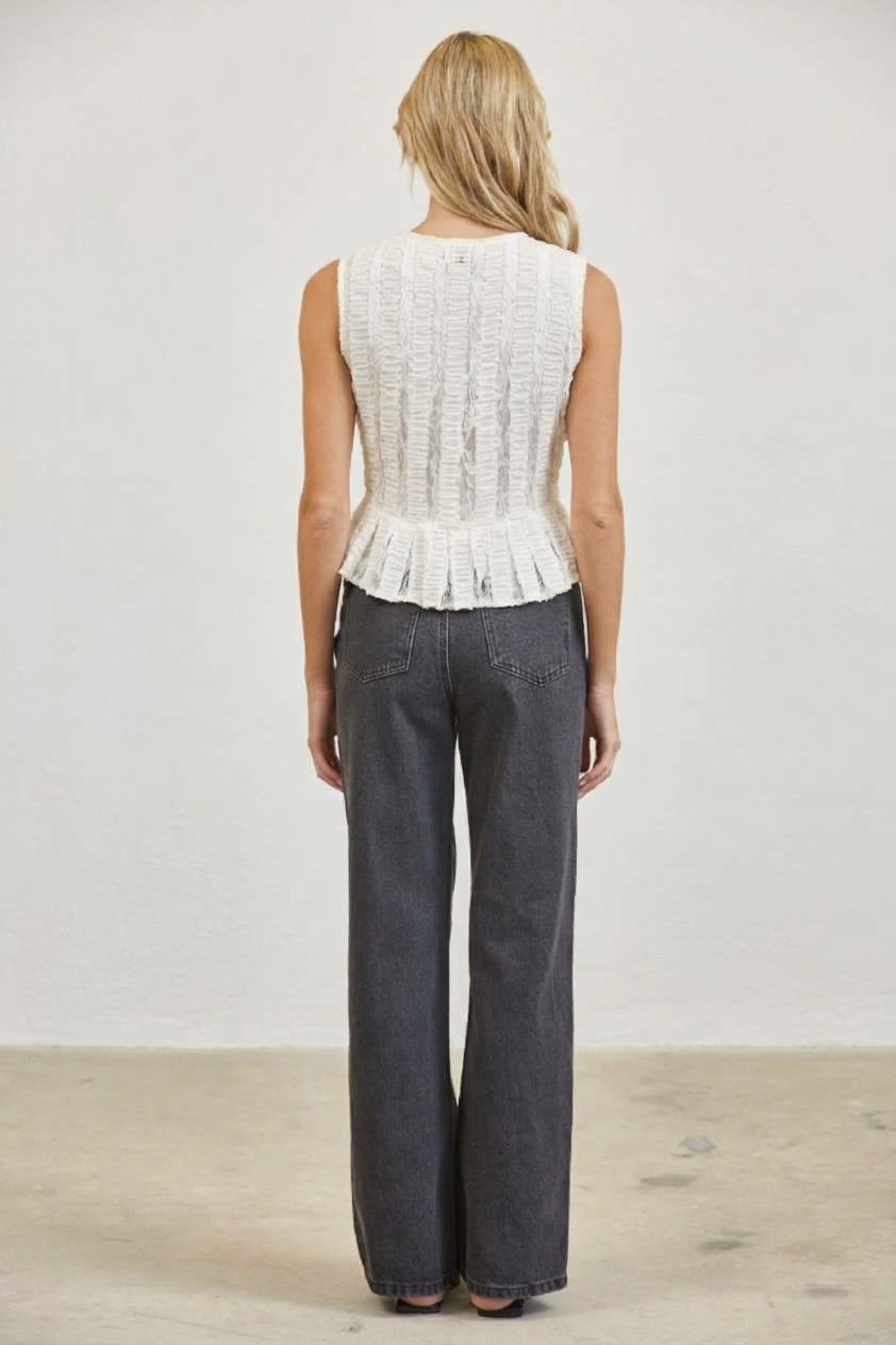 Eyelet Collar Tie-Front Lace Peplum Top