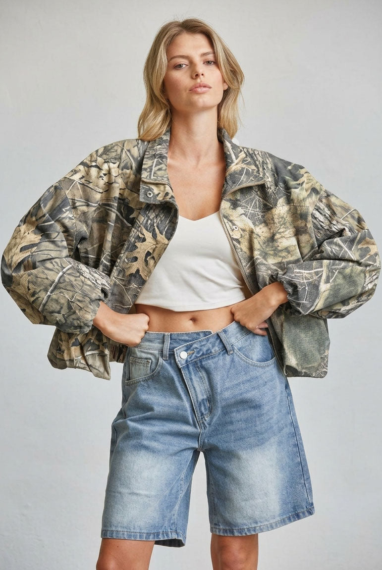 CAMOUFLAGE FUNNEL NECK BALLON JACKET