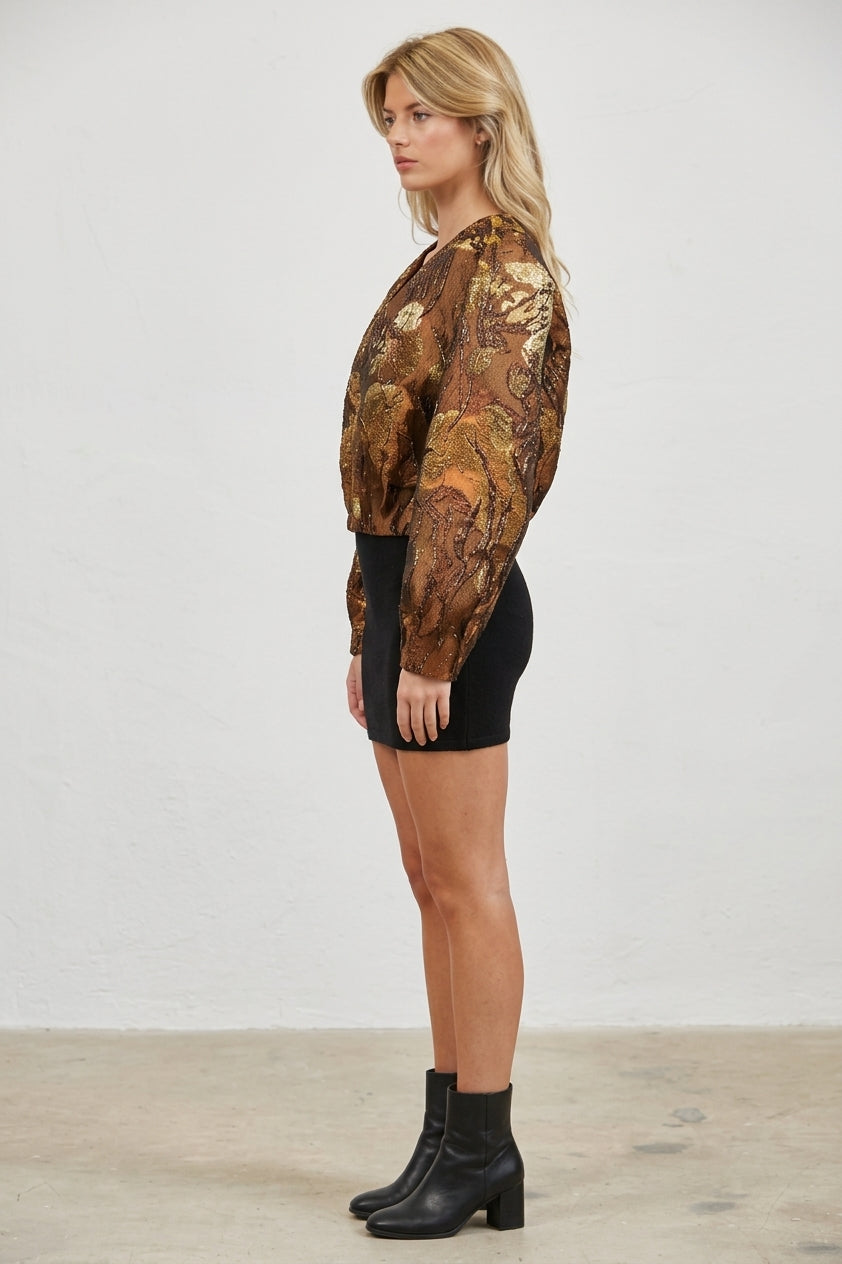 METALIC FLORAL JACQUARD BOMBER JACKET