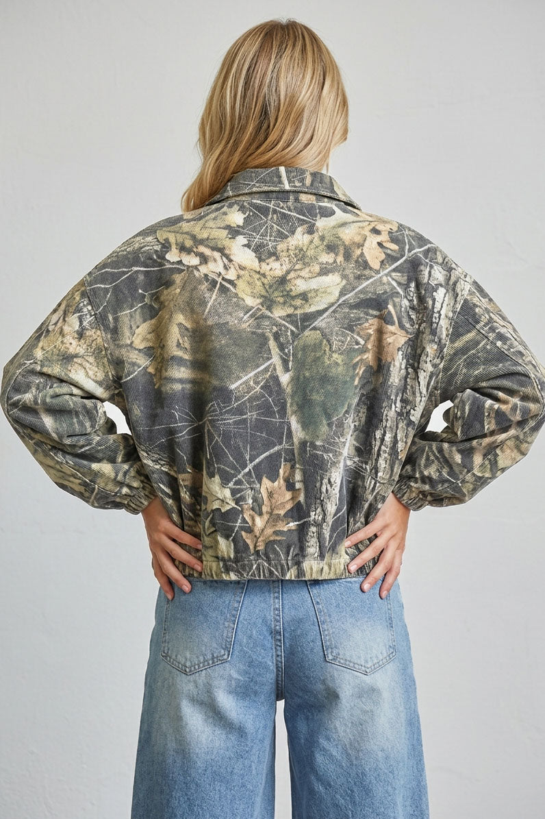 CAMOUFLAGE FUNNEL NECK BALLON JACKET