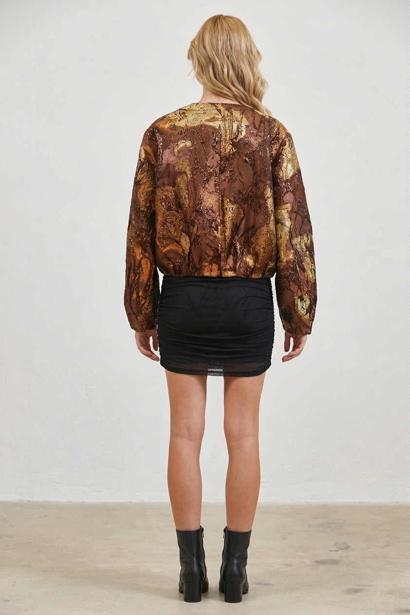 METALIC FLORAL JACQUARD BOMBER JACKET