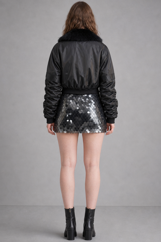 STATEMENT SEQUIN MINI SKIRT - BLACK