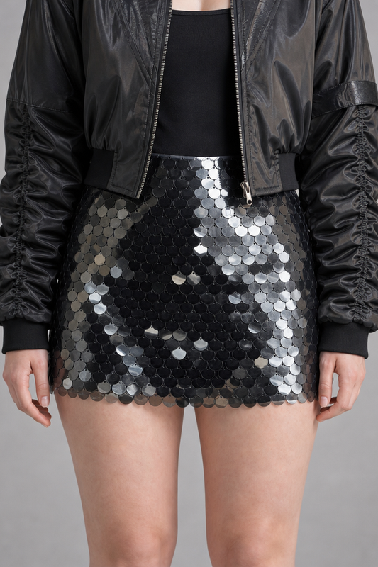 STATEMENT SEQUIN MINI SKIRT - BLACK