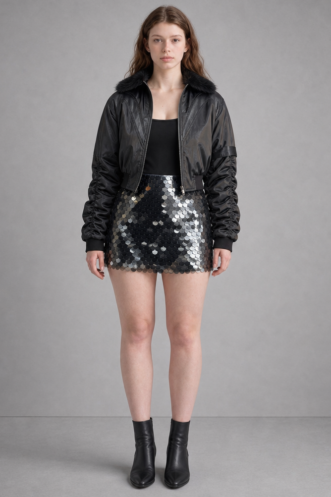 STATEMENT SEQUIN MINI SKIRT - BLACK
