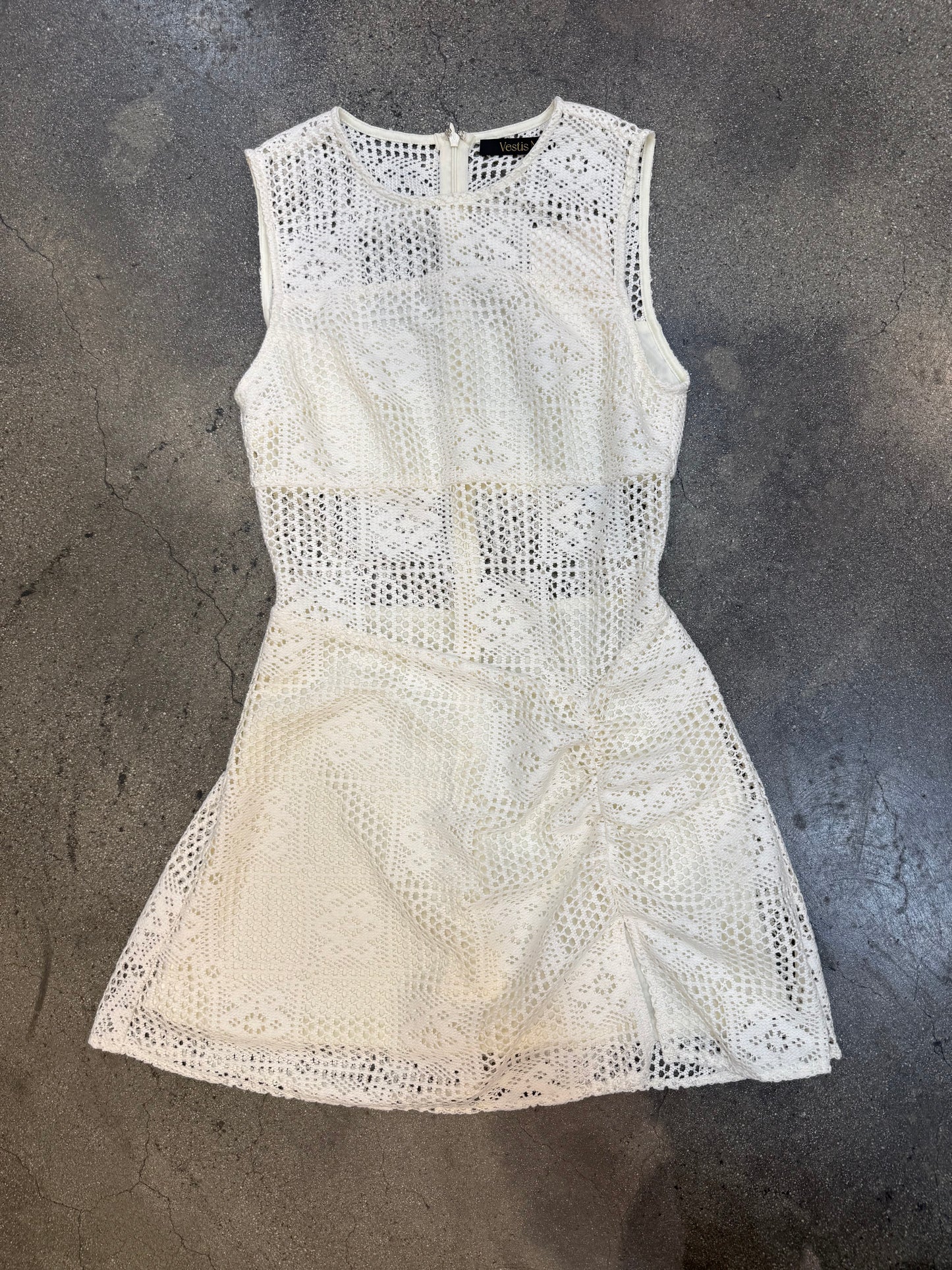 SHEER PANEL CROCHET LACE MINI DRESS