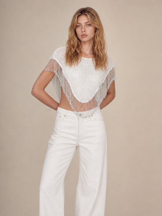 LACE CAPELET BEADED FRINGE CAPE