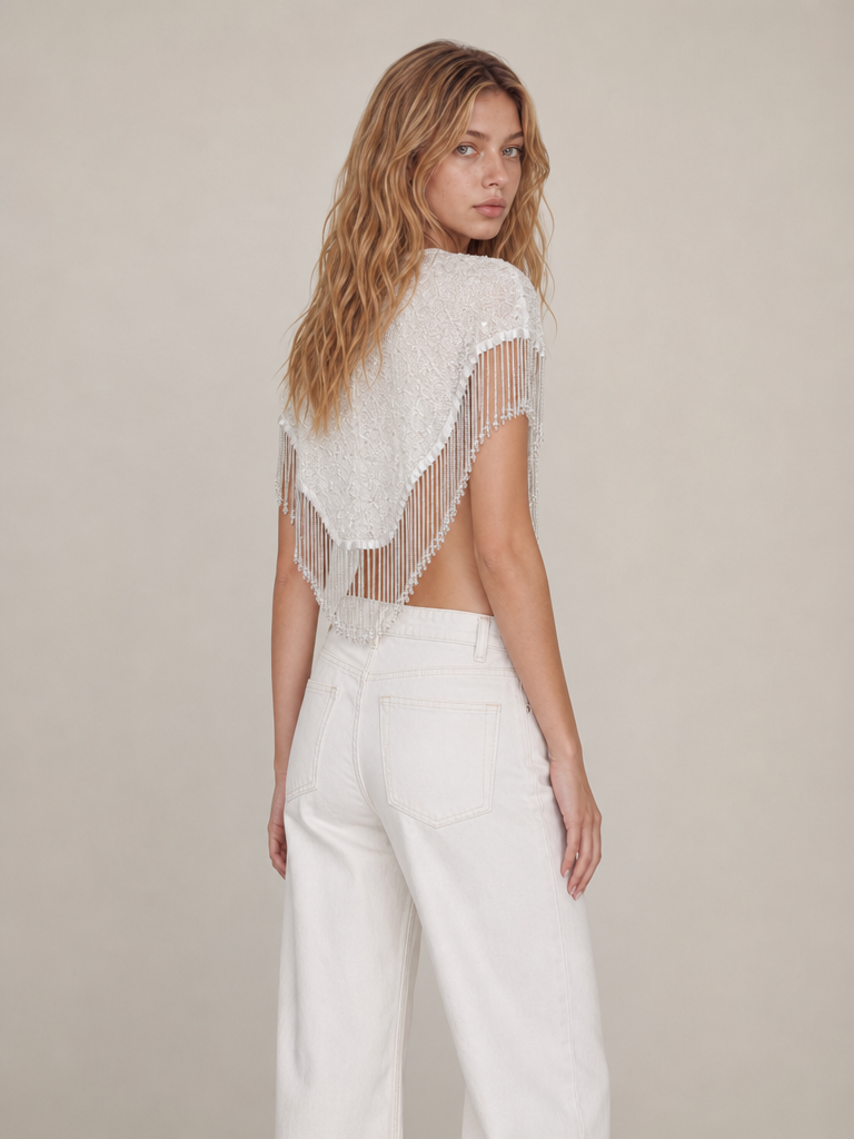 LACE CAPELET BEADED FRINGE CAPE