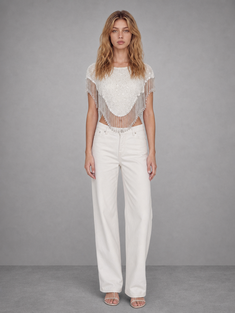 LACE CAPELET BEADED FRINGE CAPE