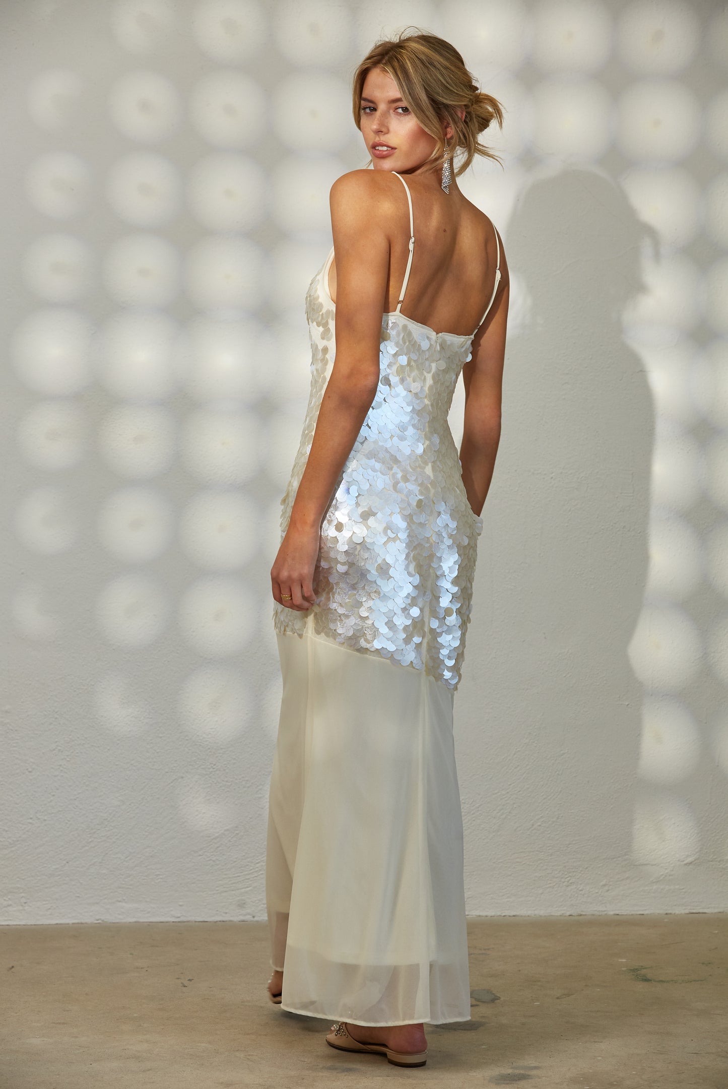SEQUIN CHIFFON MERMAID MAXI DRESS