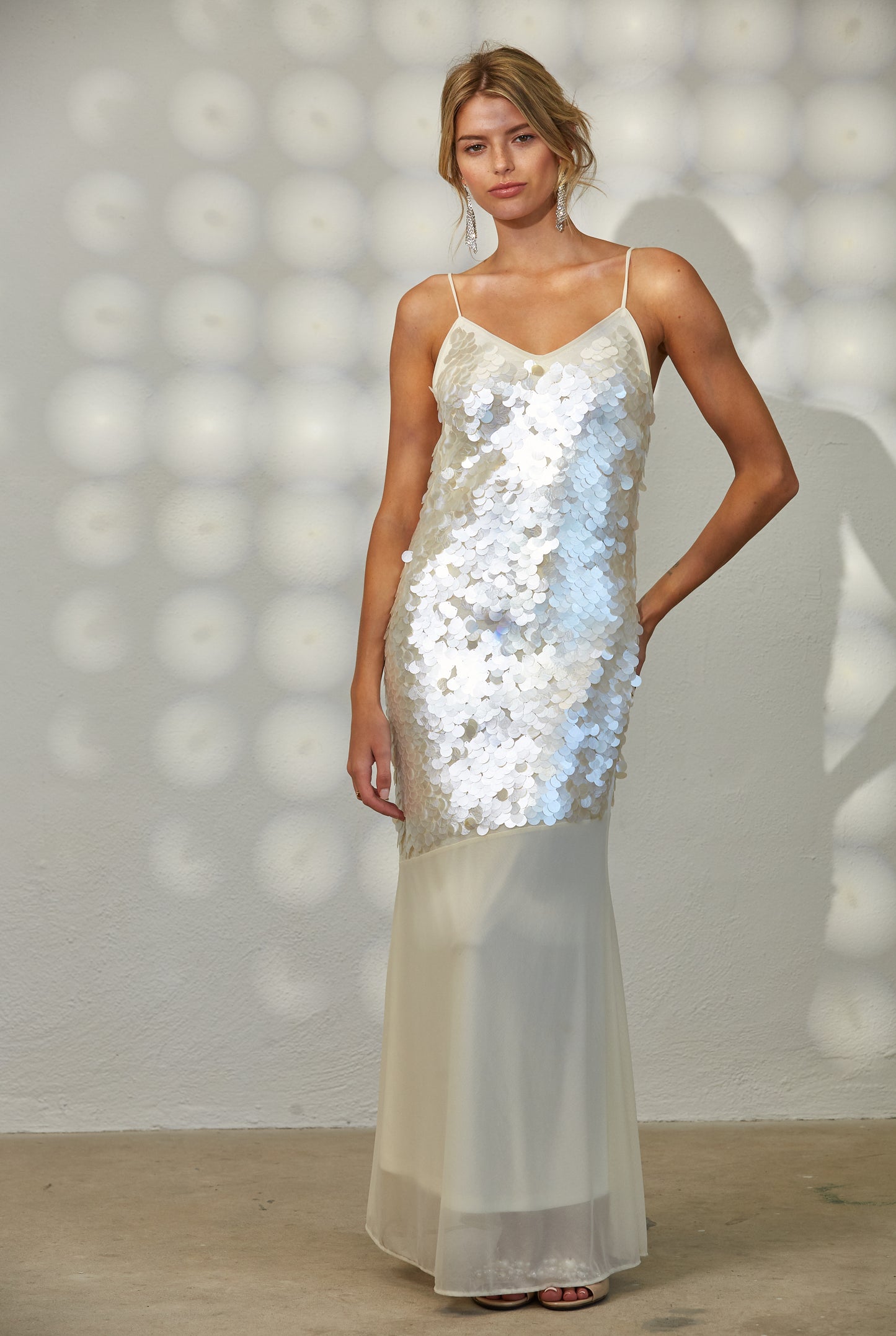 SEQUIN CHIFFON MERMAID MAXI DRESS