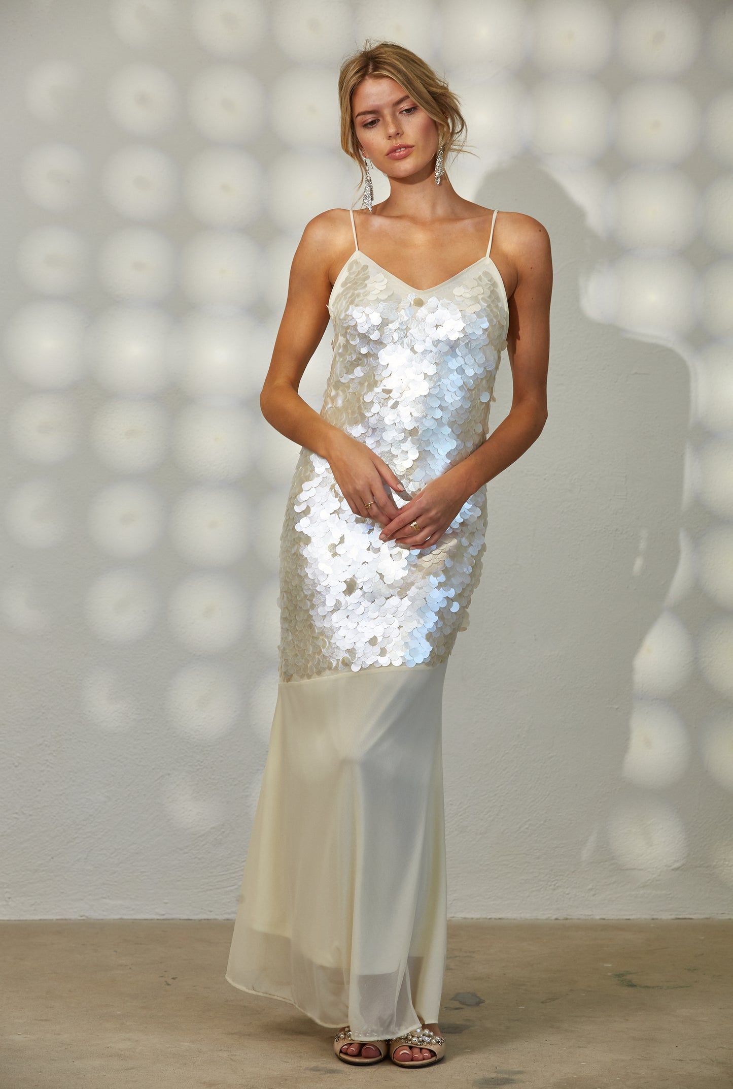 SEQUIN CHIFFON MERMAID MAXI DRESS