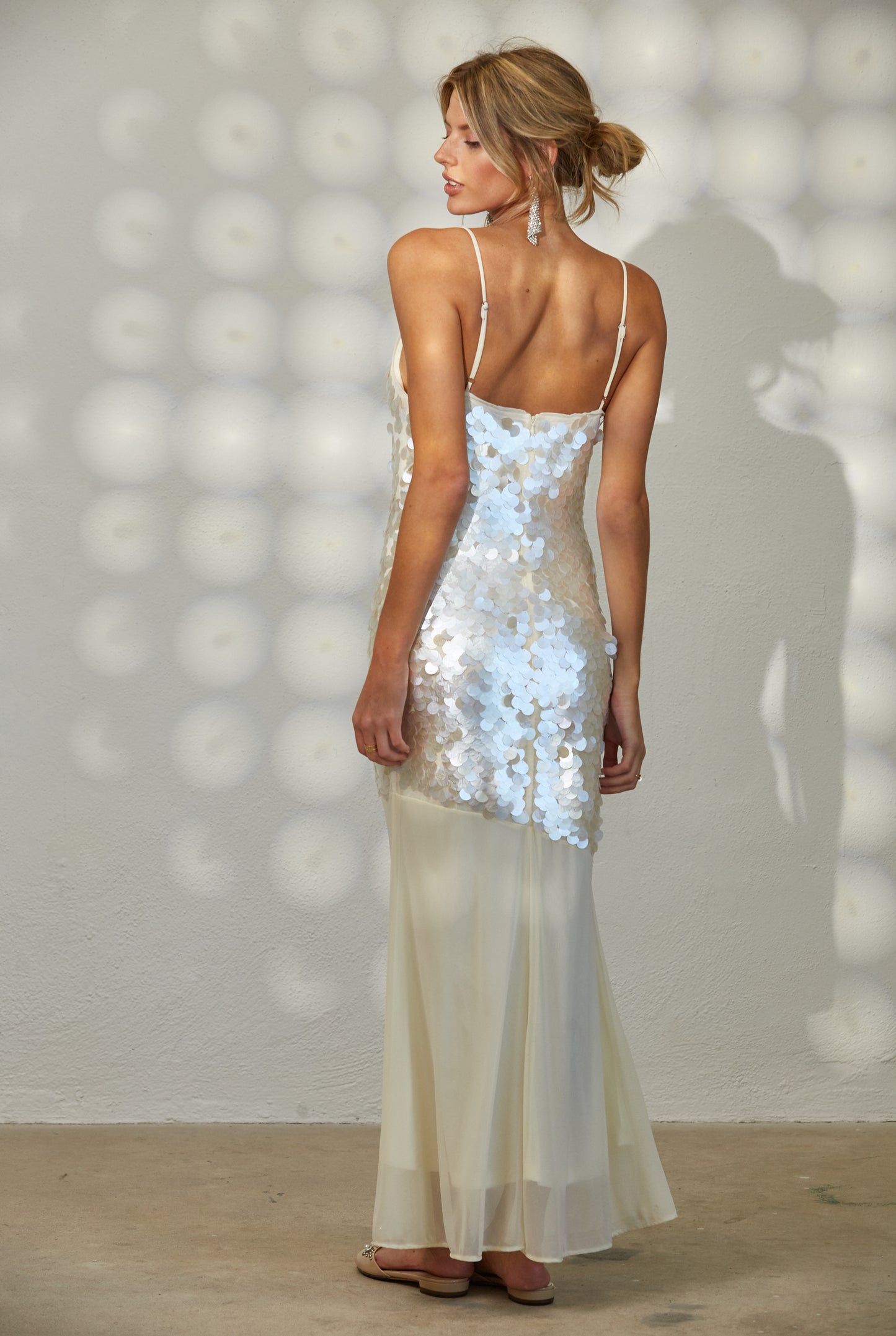 SEQUIN CHIFFON MERMAID MAXI DRESS