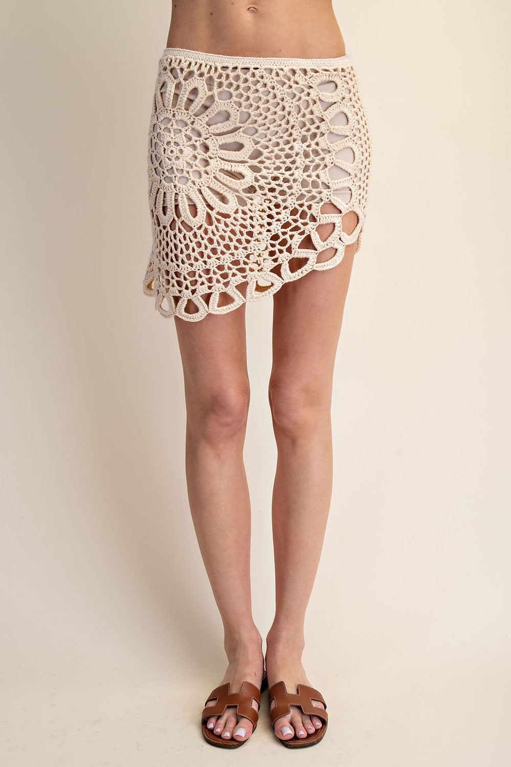 FLORAL CROCHET LACE MINI SKIRT – BOHO RESORT COVER - UP