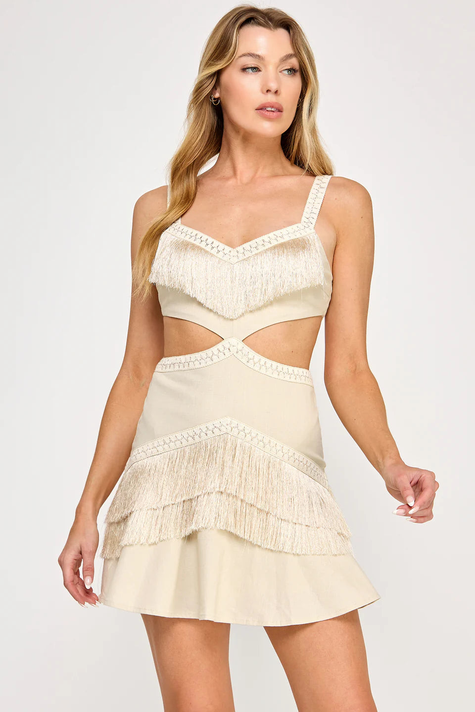 FRINGE DETAIL CUT OUT MINI DRESS