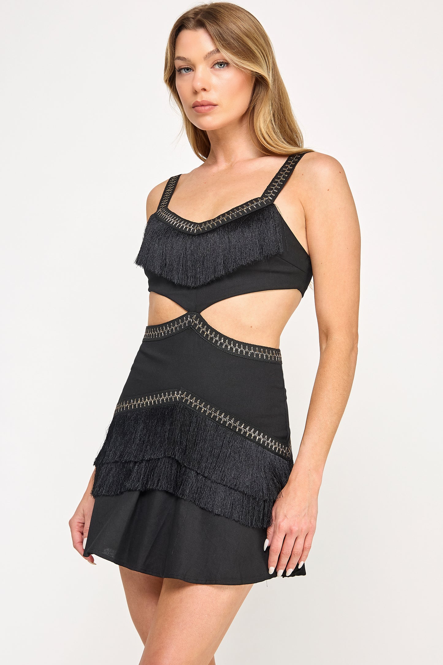 FRINGE DETAIL CUT OUT MINI DRESS