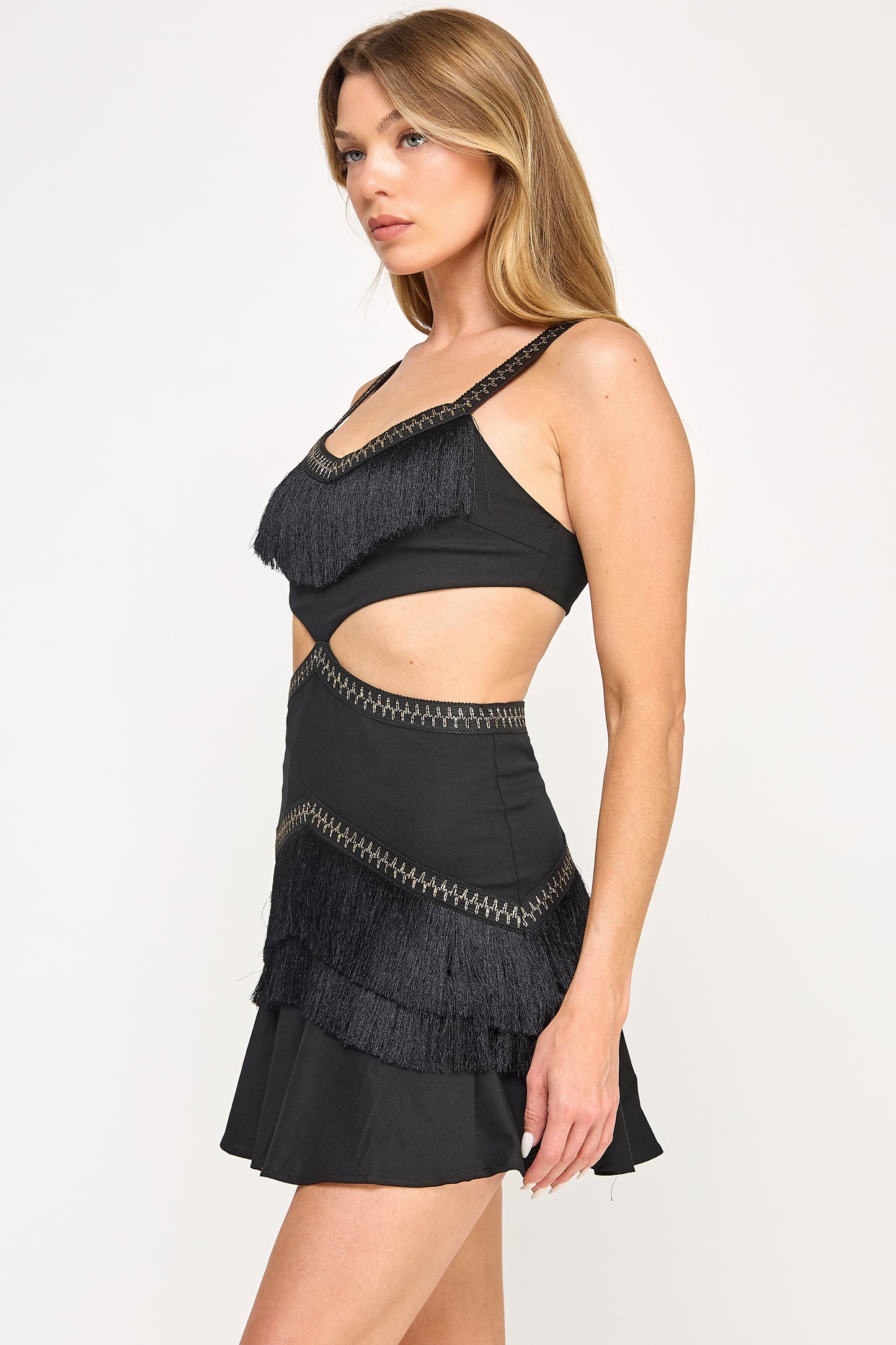 FRINGE DETAIL CUT OUT MINI DRESS