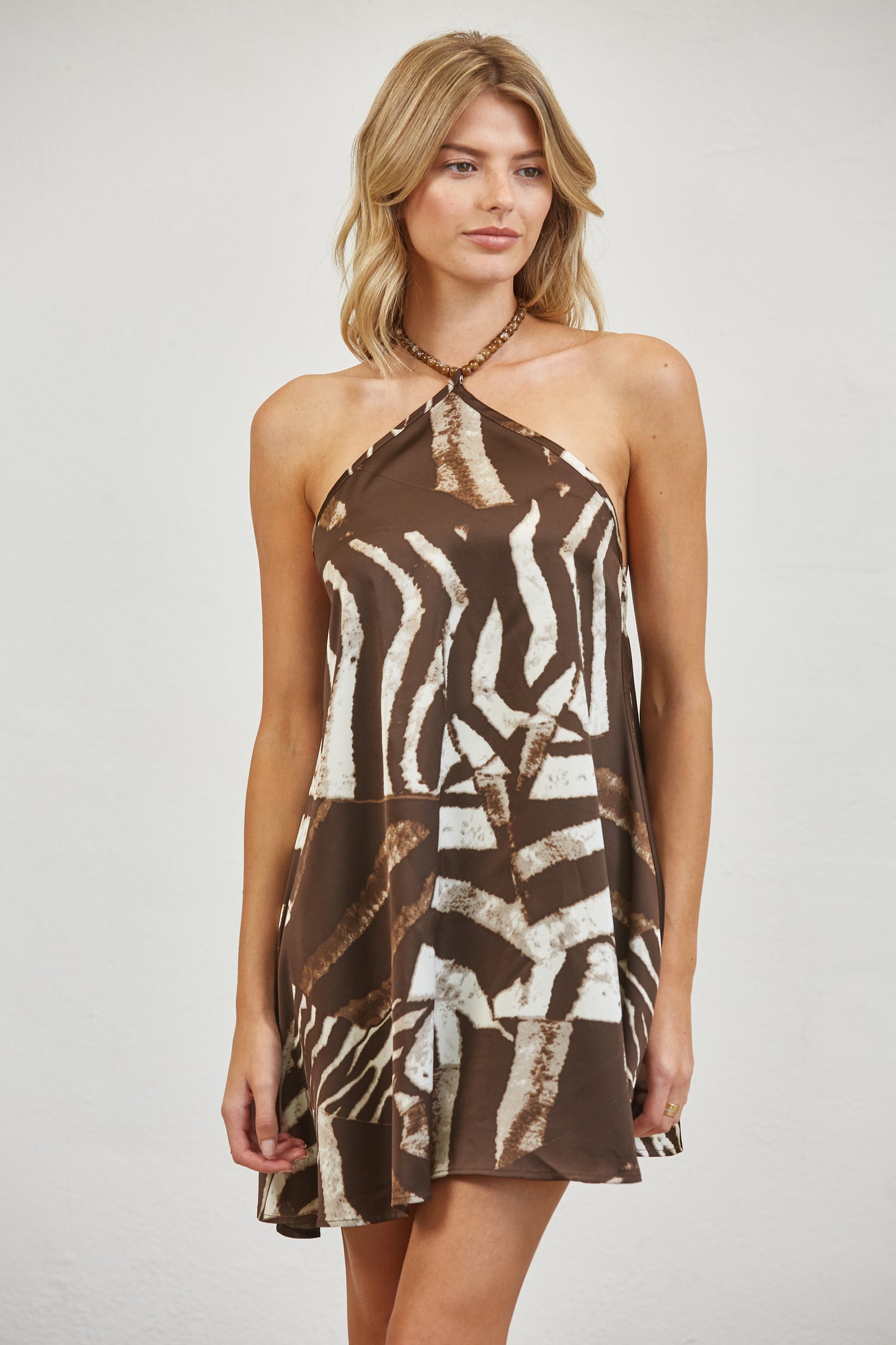 TANA MINI DRESS - SATIN BACKLESS ANIMAL PRINT