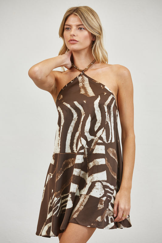 TANA MINI DRESS - SATIN BACKLESS ANIMAL PRINT