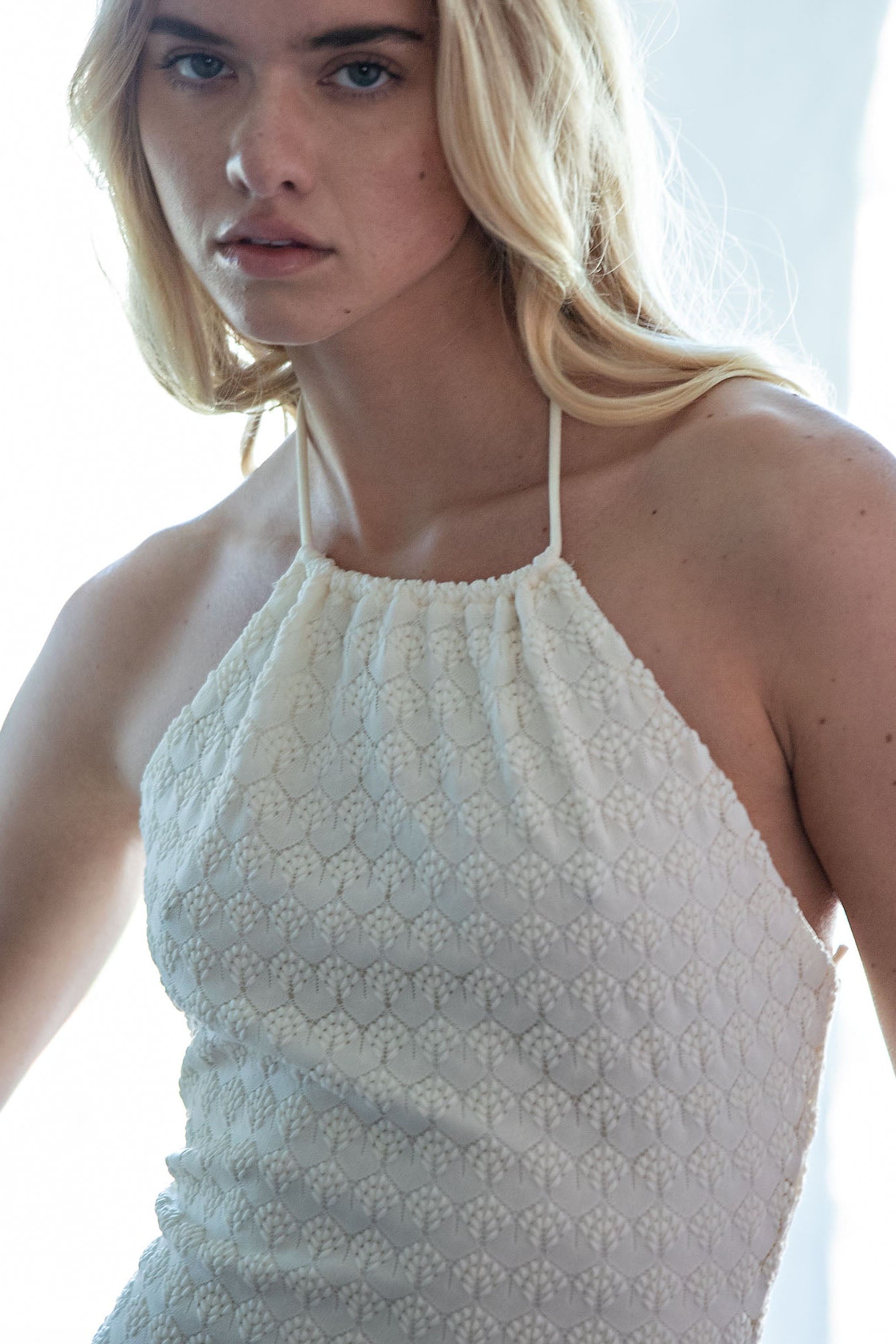 HALTER SHELL TRIMS ON HEM MINI DRESS