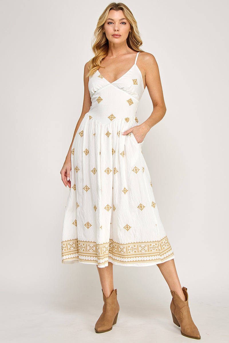 SPG EMBROIDERED MIDI DRESS