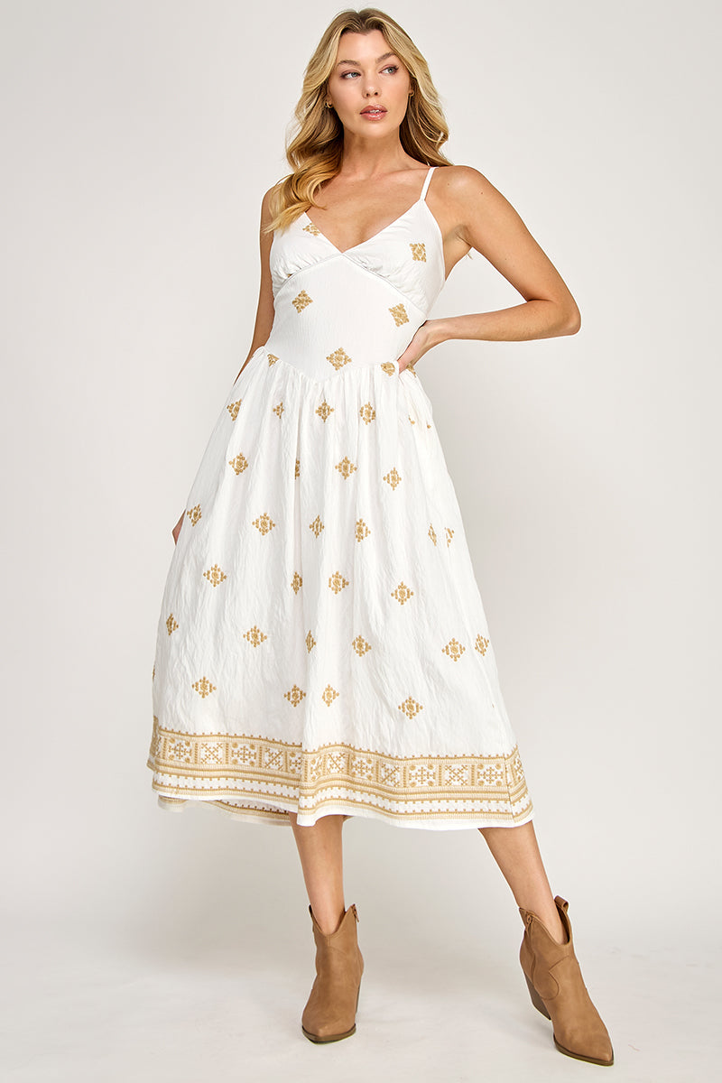 SPG EMBROIDERED MIDI DRESS