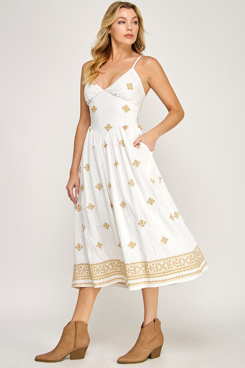 SPG EMBROIDERED MIDI DRESS