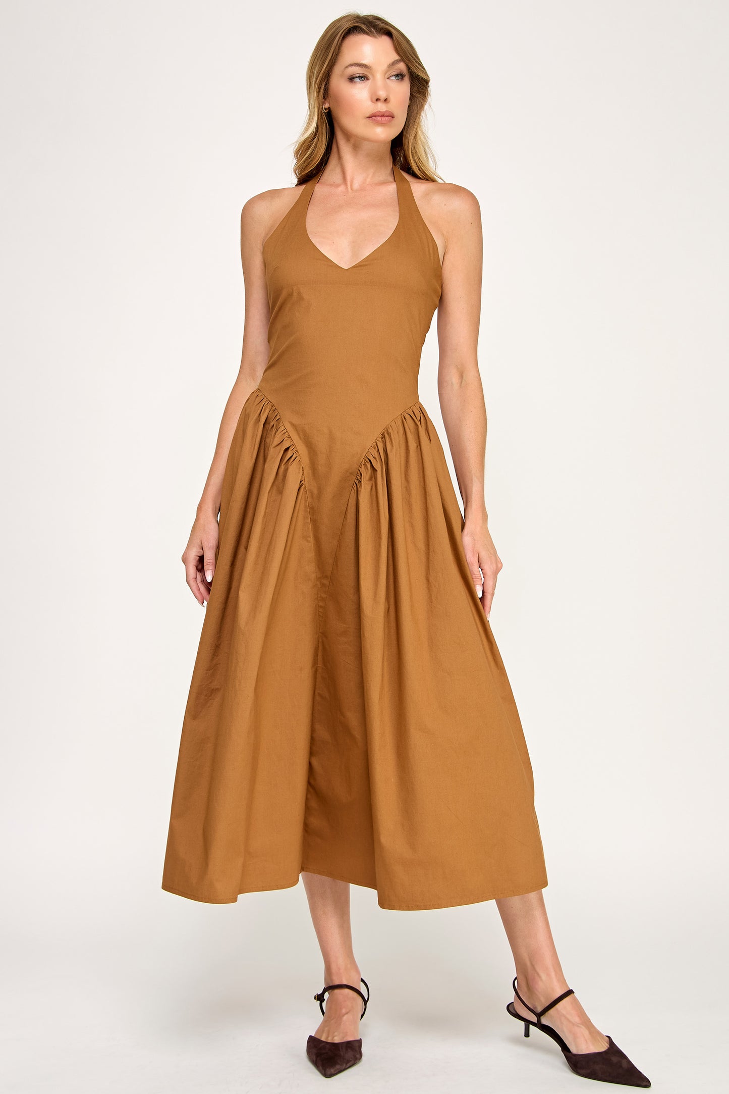 TULLE HALTER NECK MAXI DRESS WITH POCKET