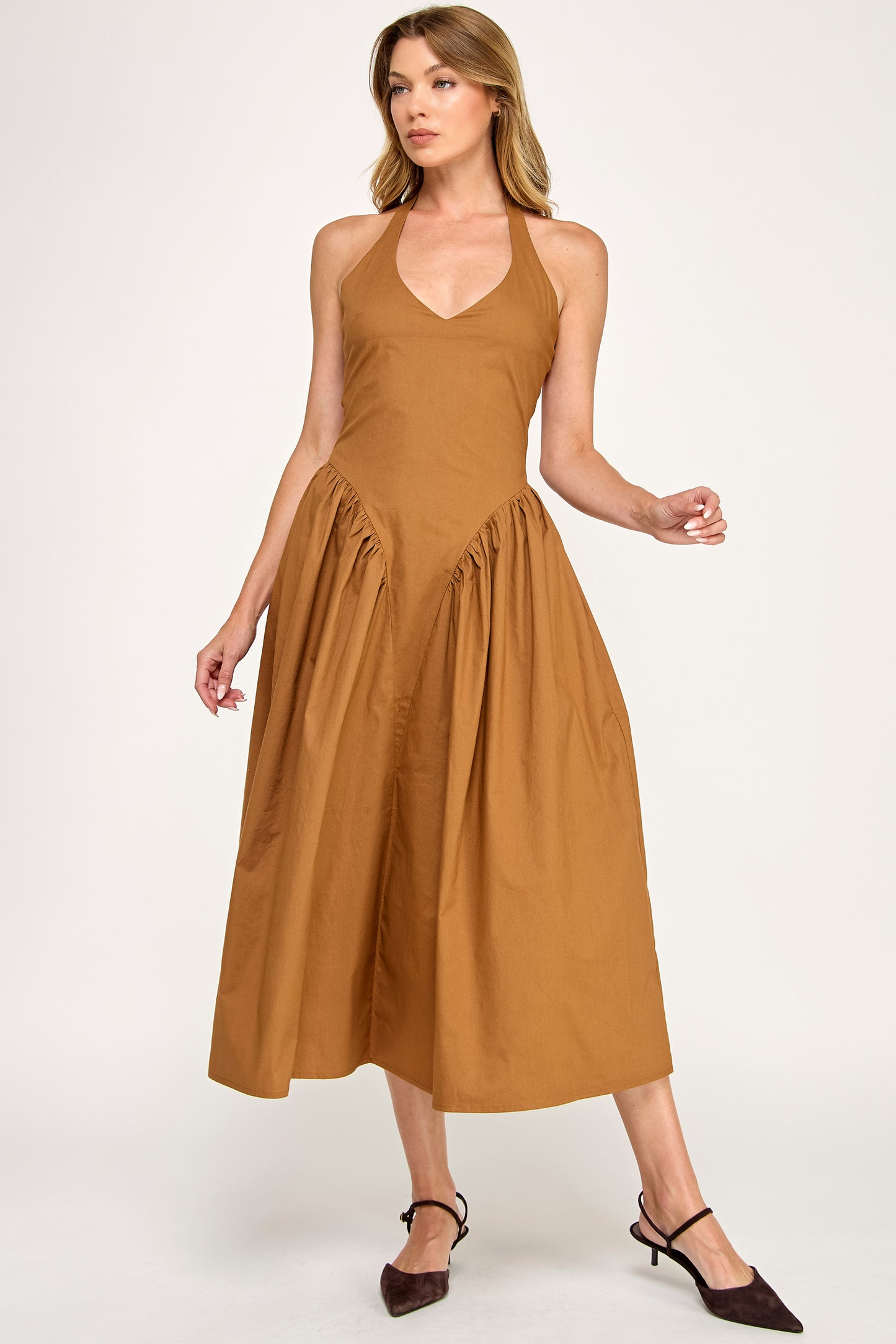 TULLE HALTER NECK MAXI DRESS WITH POCKET