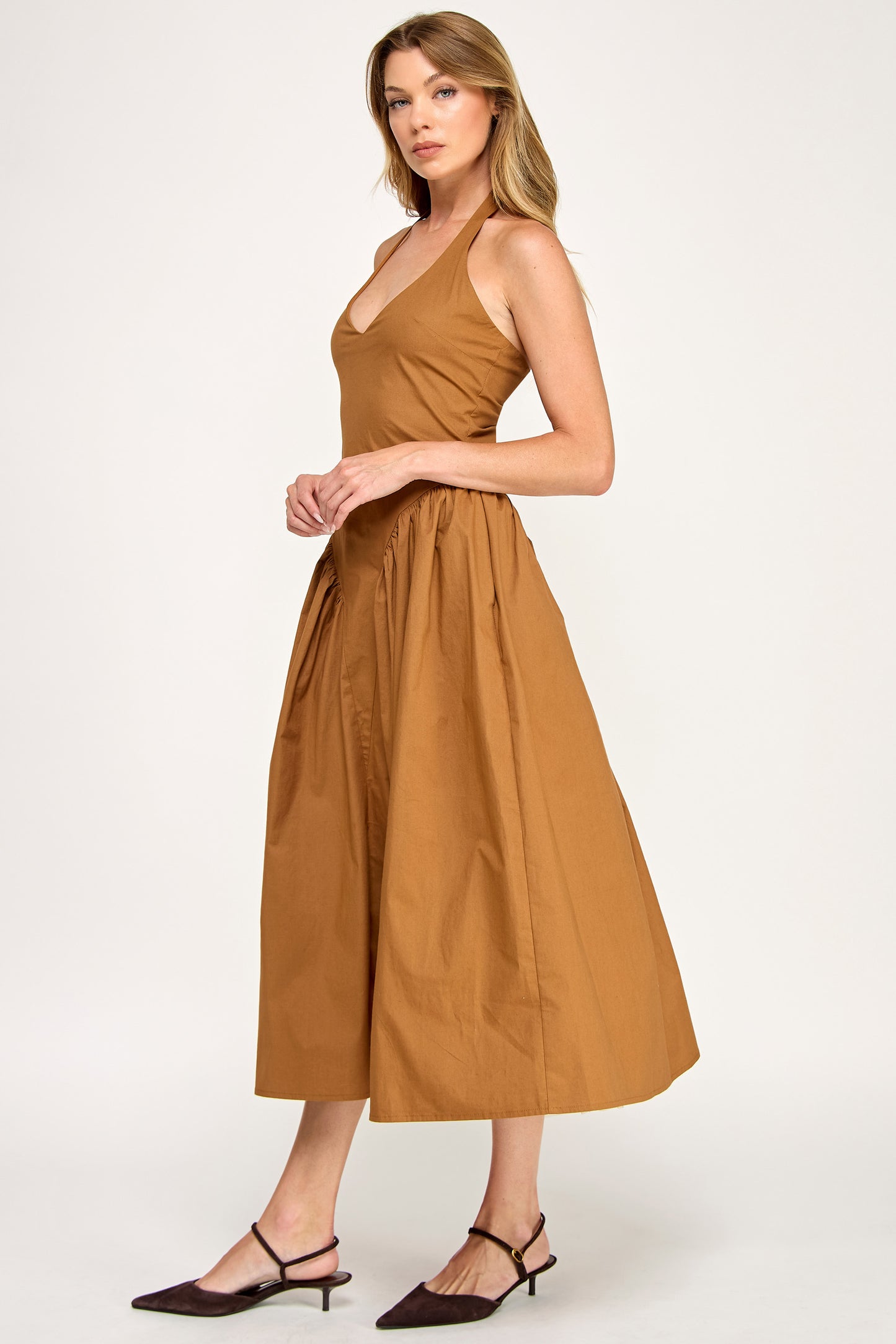 TULLE HALTER NECK MAXI DRESS WITH POCKET