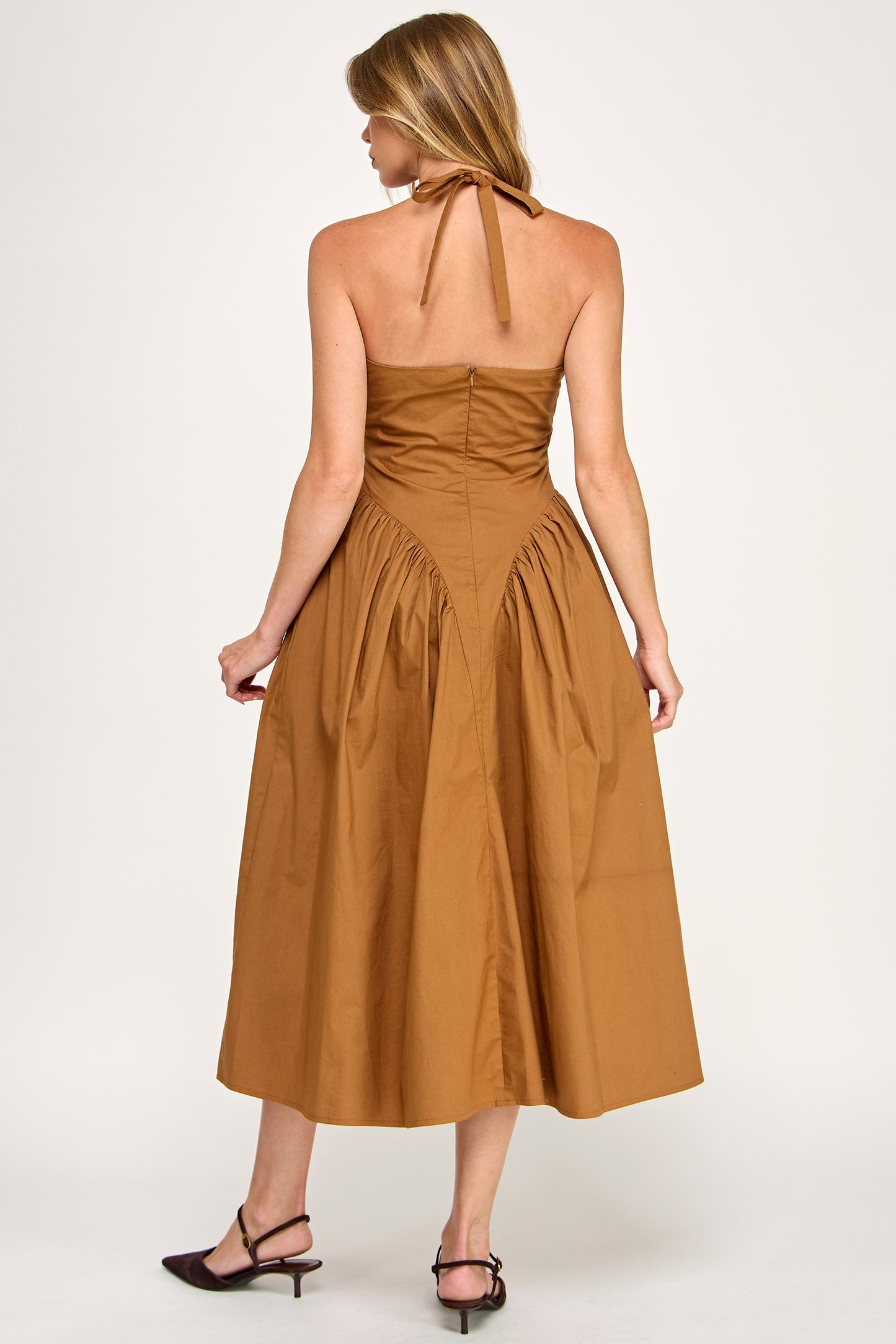 TULLE HALTER NECK MAXI DRESS WITH POCKET - WHITE
