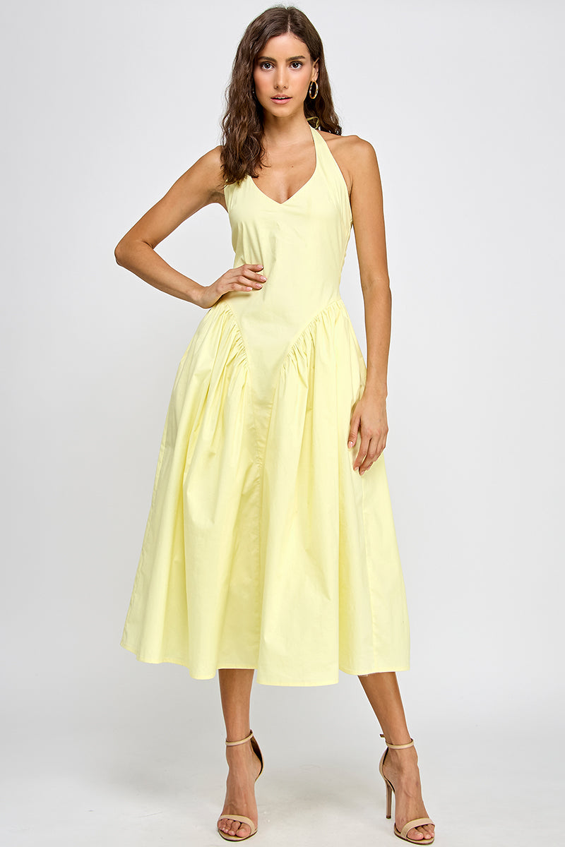 TULLE HALTER NECK MAXI DRESS WITH POCKET