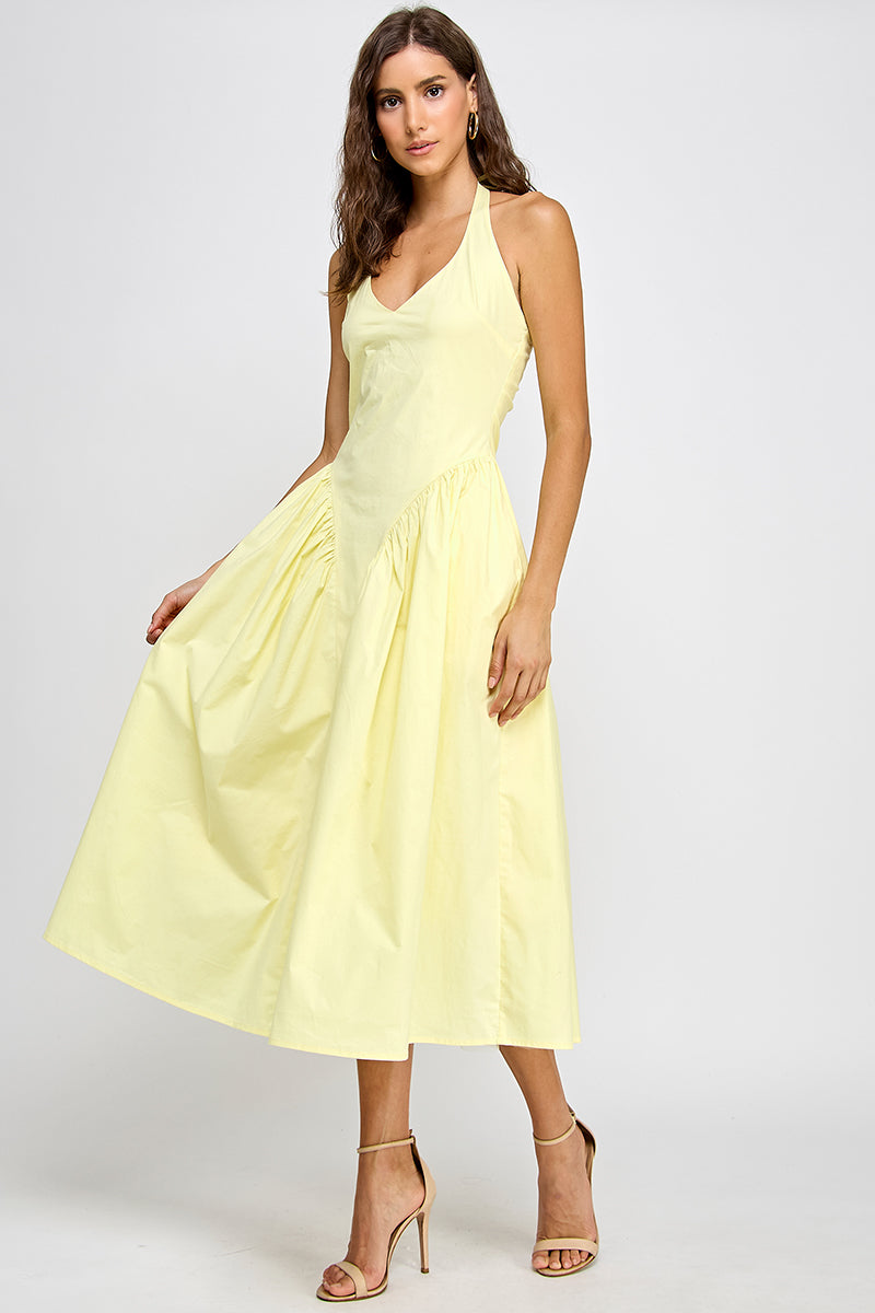 TULLE HALTER NECK MAXI DRESS WITH POCKET