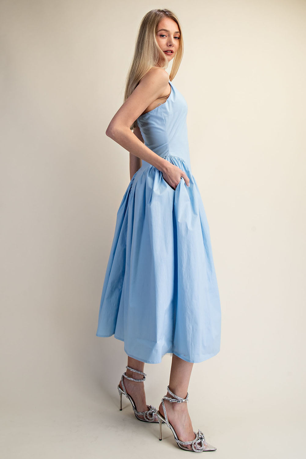 TULLE HALTER NECK MAXI DRESS WITH POCKET