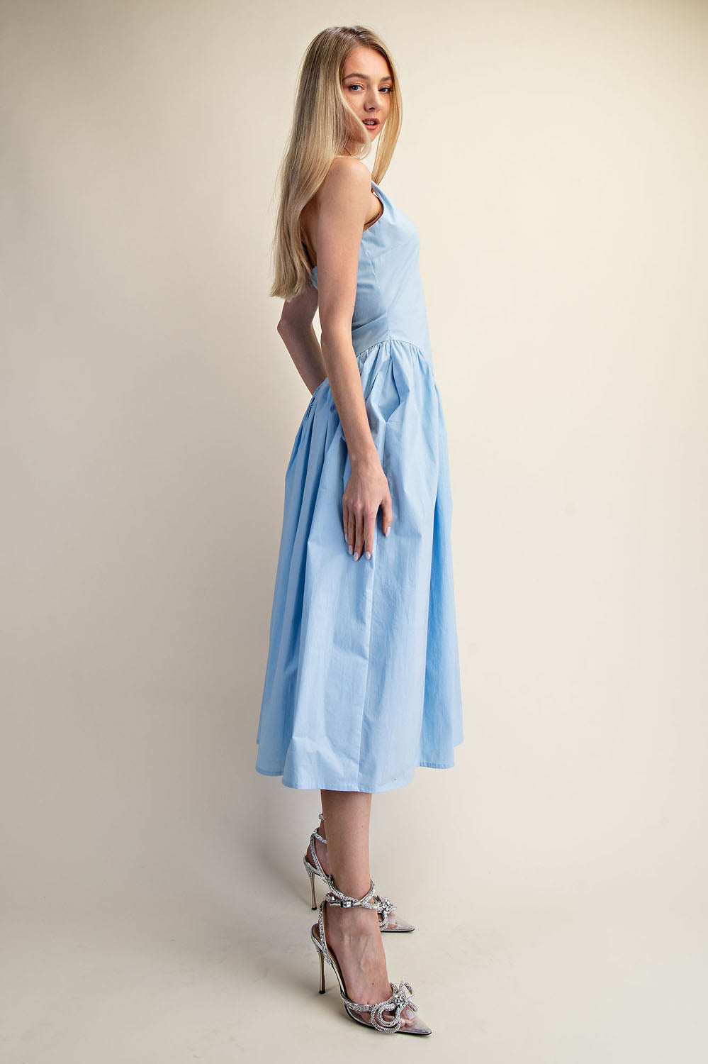 TULLE HALTER NECK MAXI DRESS WITH POCKET