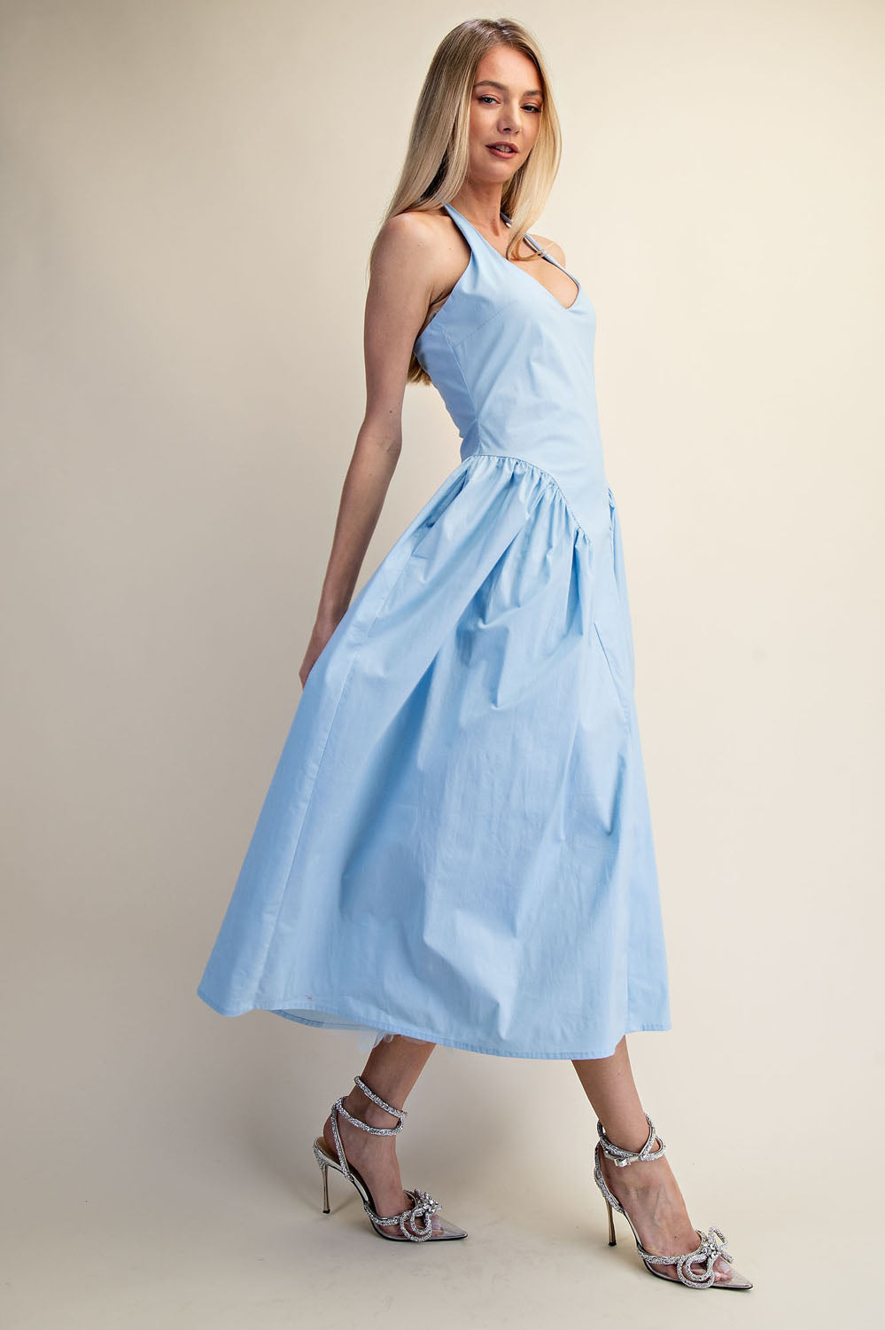 TULLE HALTER NECK MAXI DRESS WITH POCKET