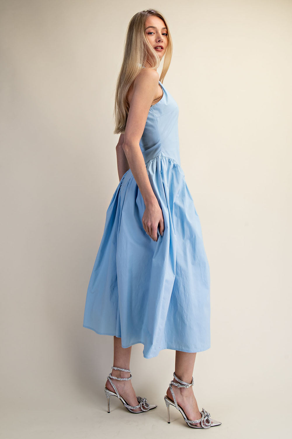 TULLE HALTER NECK MAXI DRESS WITH POCKET