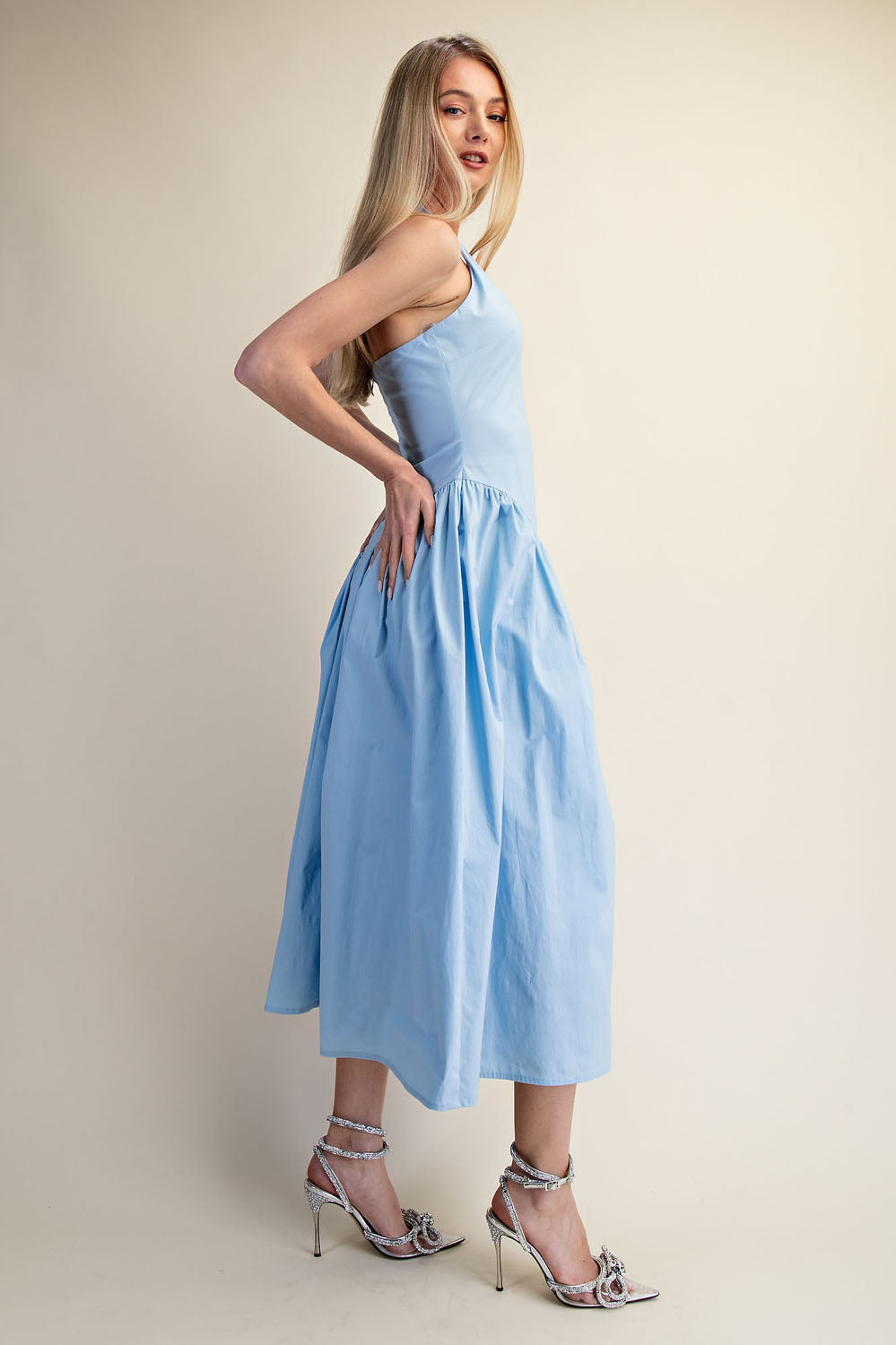 TULLE HALTER NECK MAXI DRESS WITH POCKET